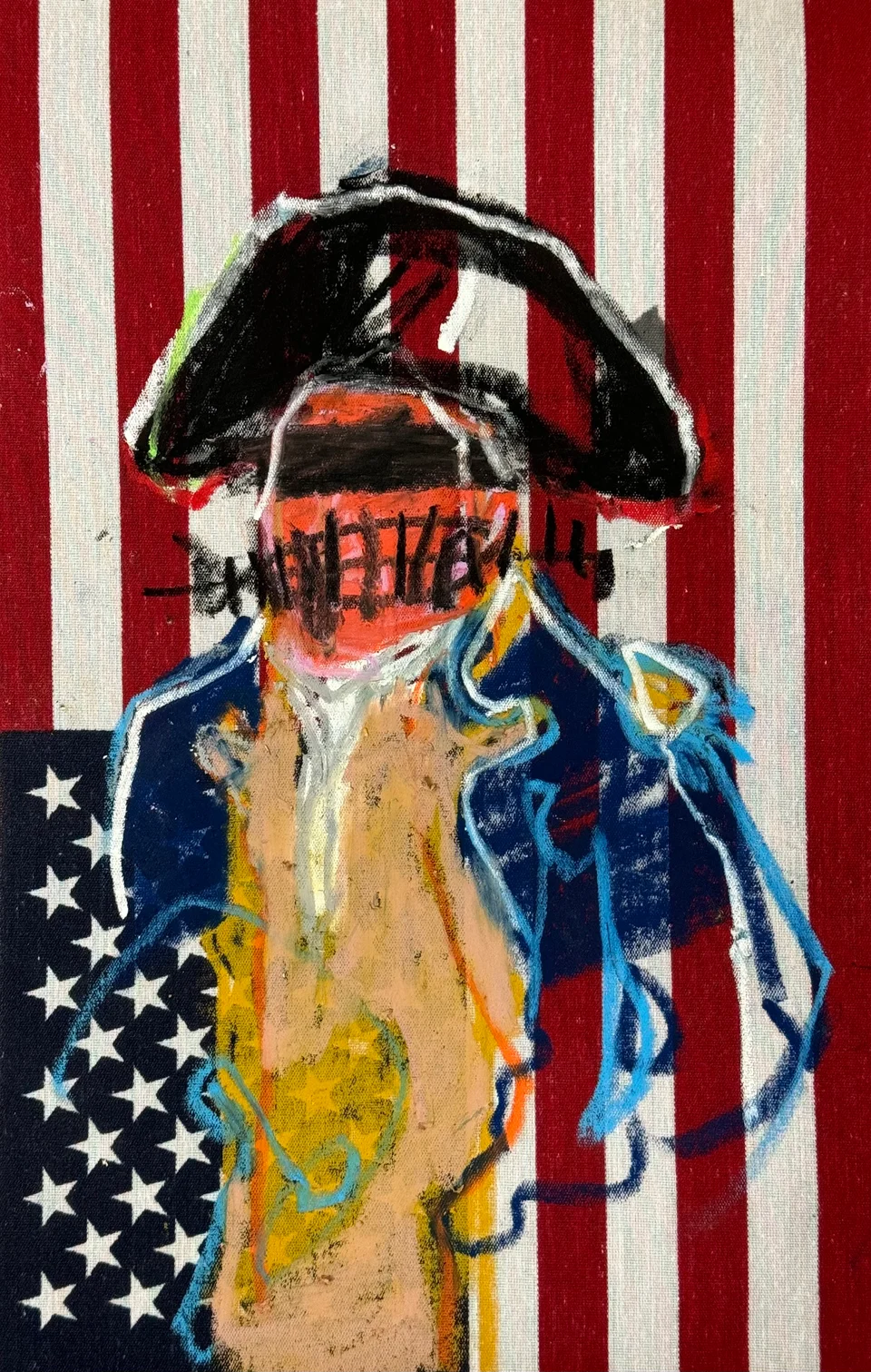 painting of a figure on a flag